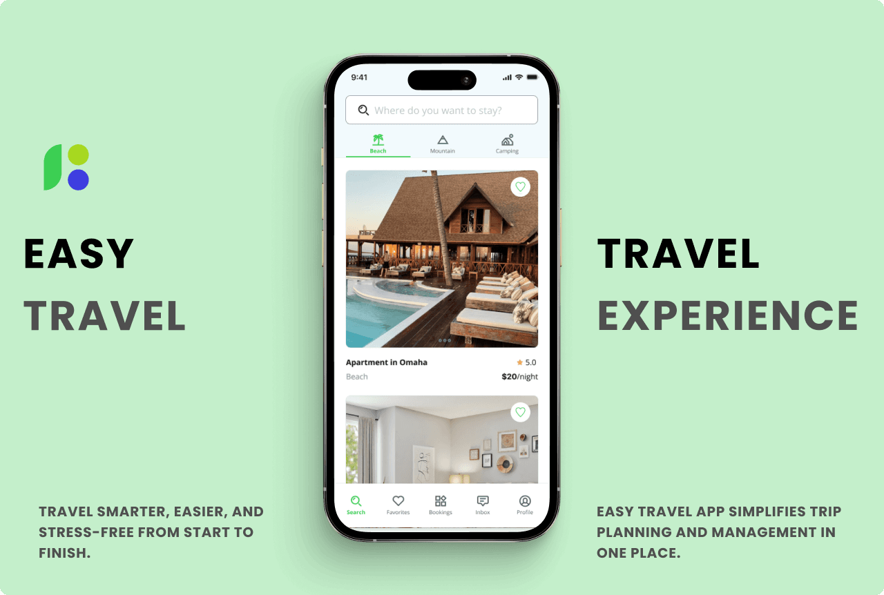 Easy Travel accommodation discovery application displayed on a phone
