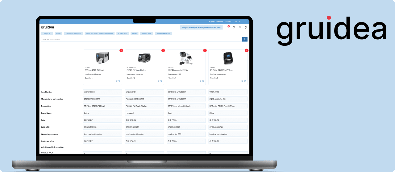 Gruidea ecommerce comparison interface