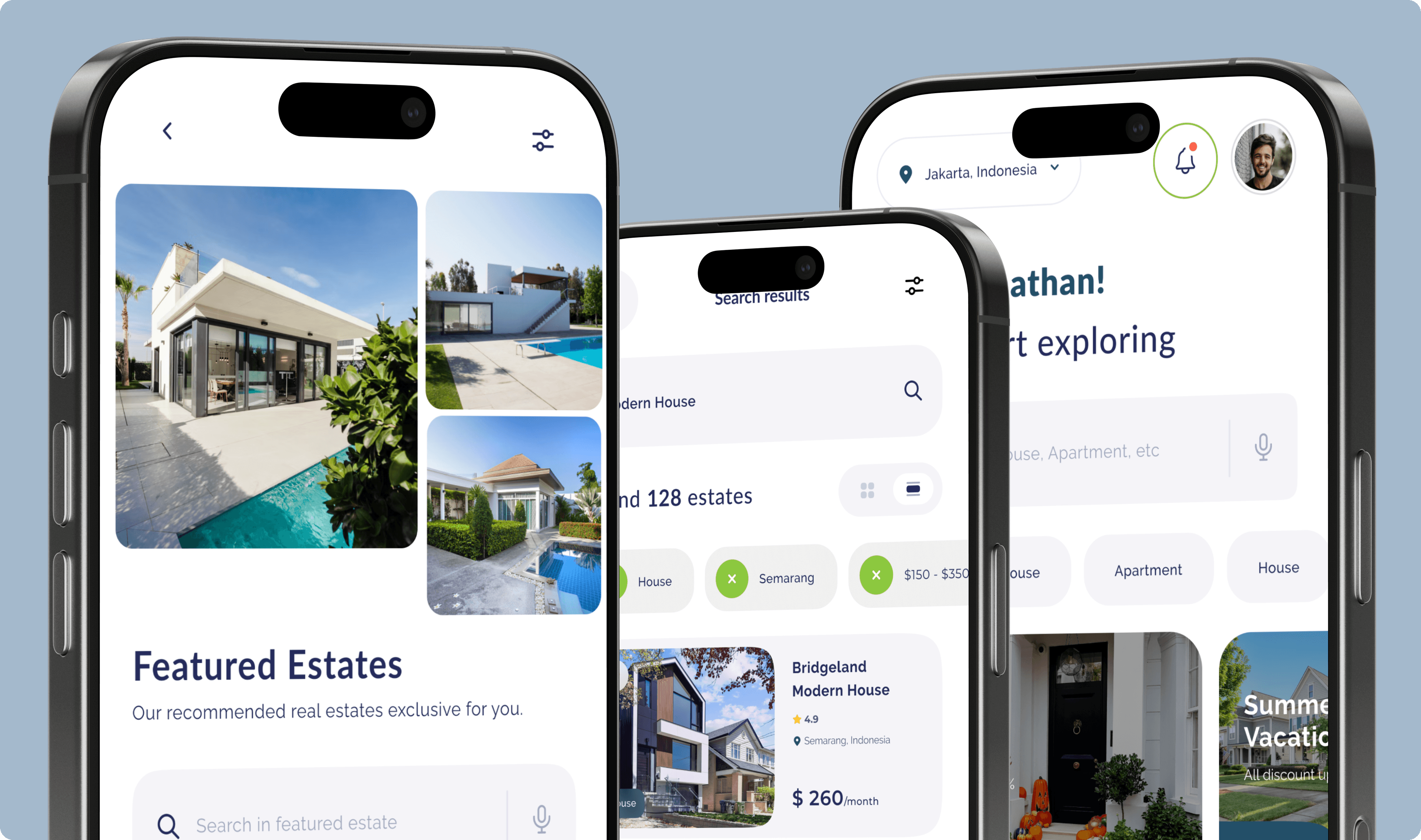 RisePoint Realty mobile app featured estates and property search screens