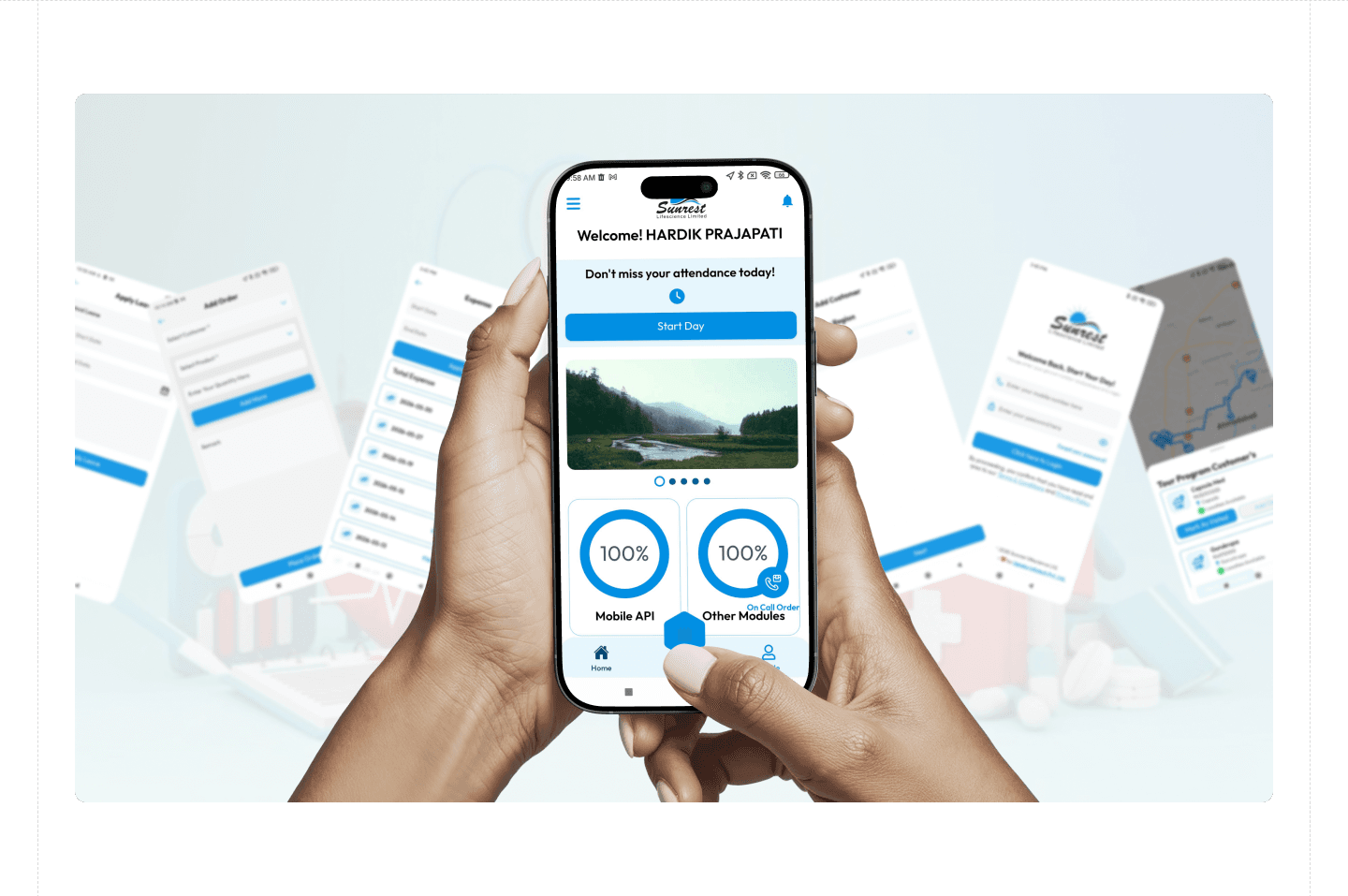 Sunrest mobile workforce application displayed in hand