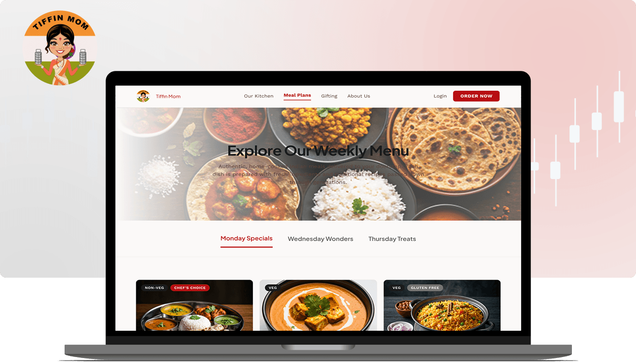 Tiffin Mom weekly menu displayed on a laptop