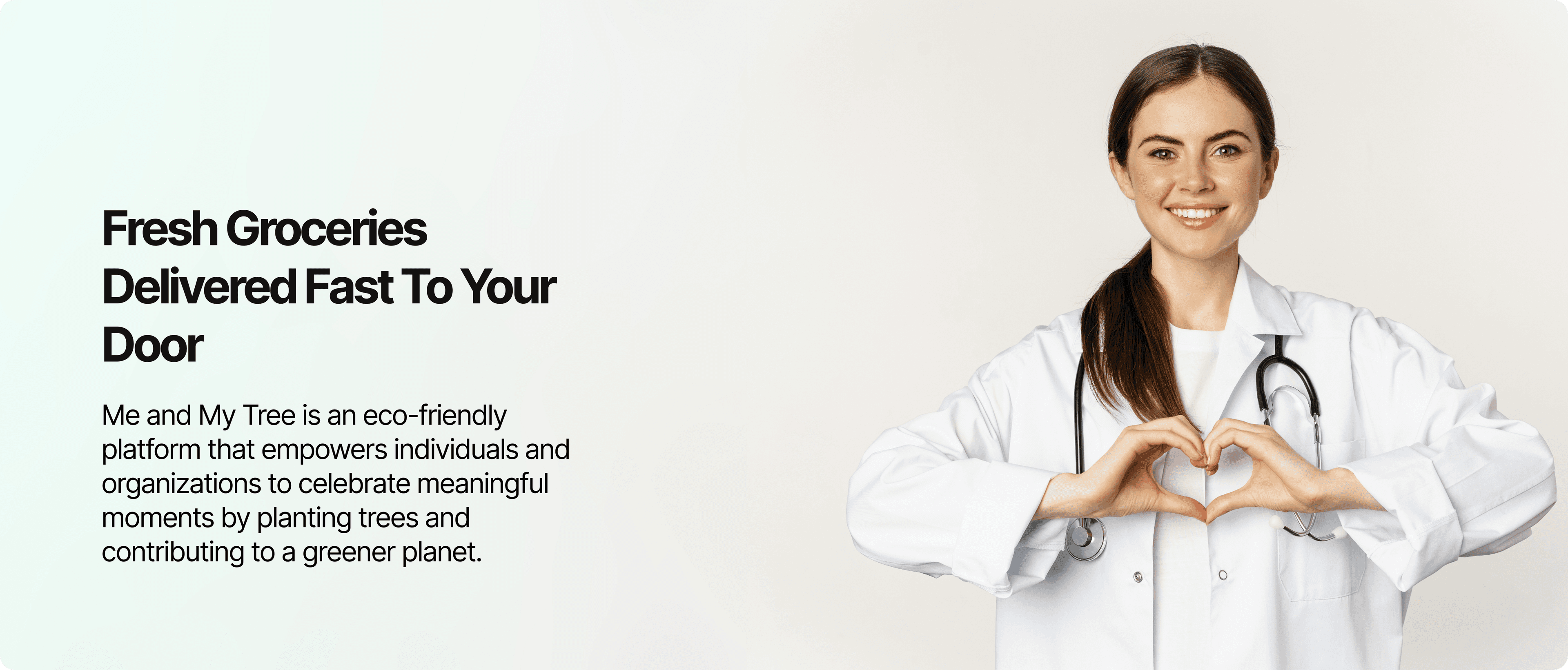 Healthcare delivery banner with doctor and care-focused messaging