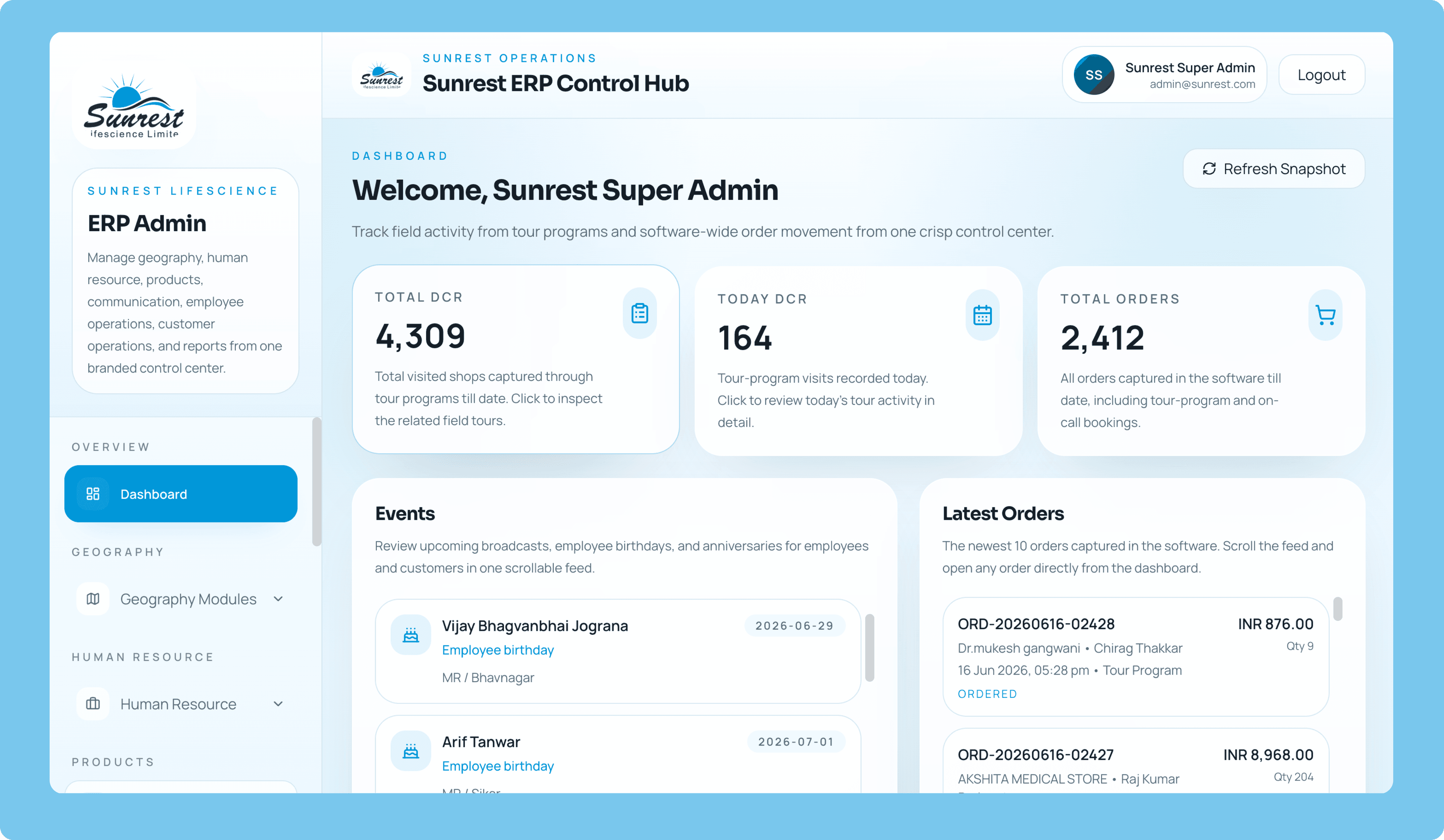 Sunrest mobile application and assigned geography screens