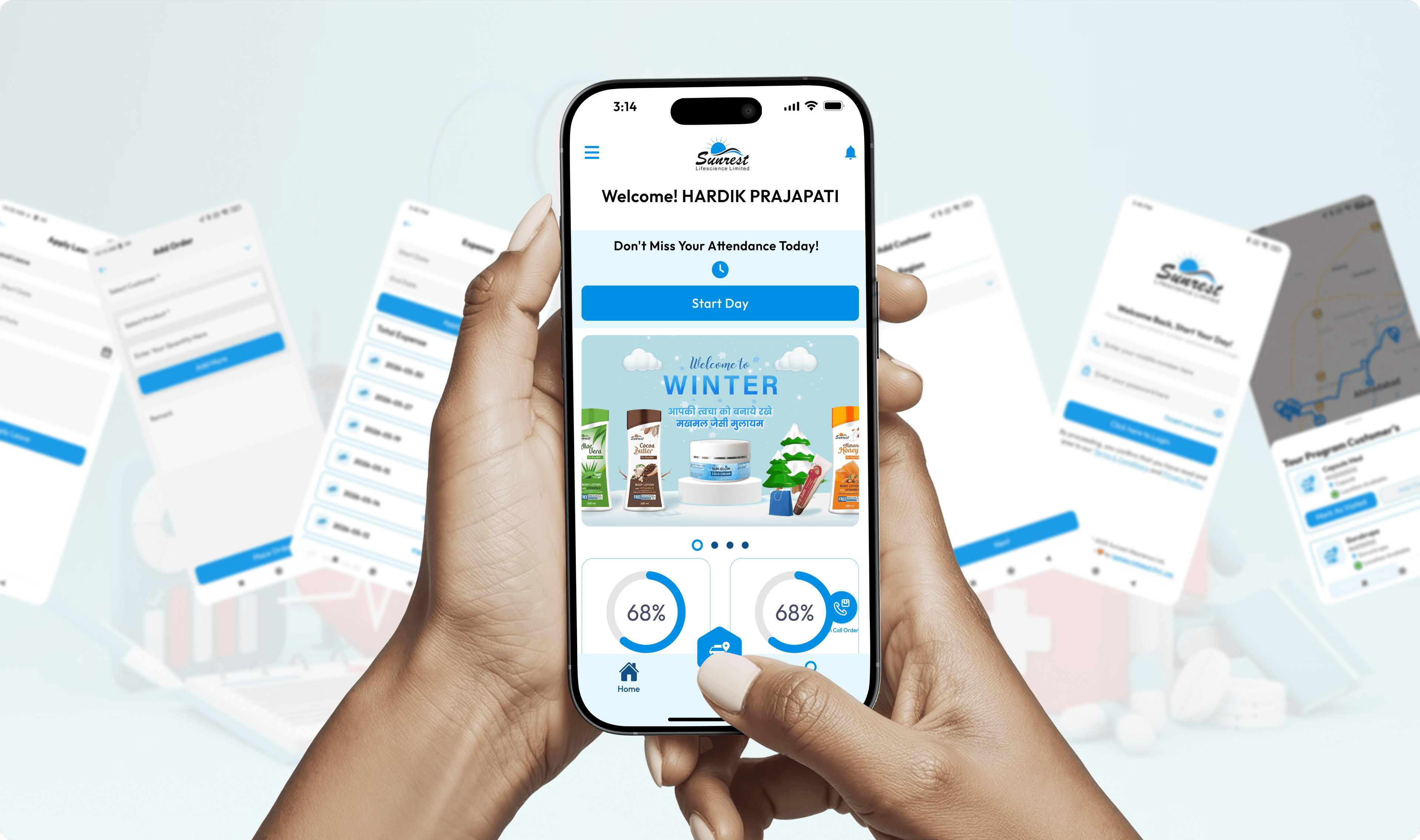 Sunrest mobile workforce application displayed in hand
