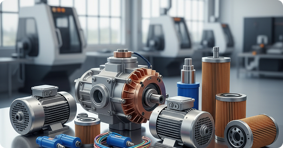 Industrial motors, filters, and automation components