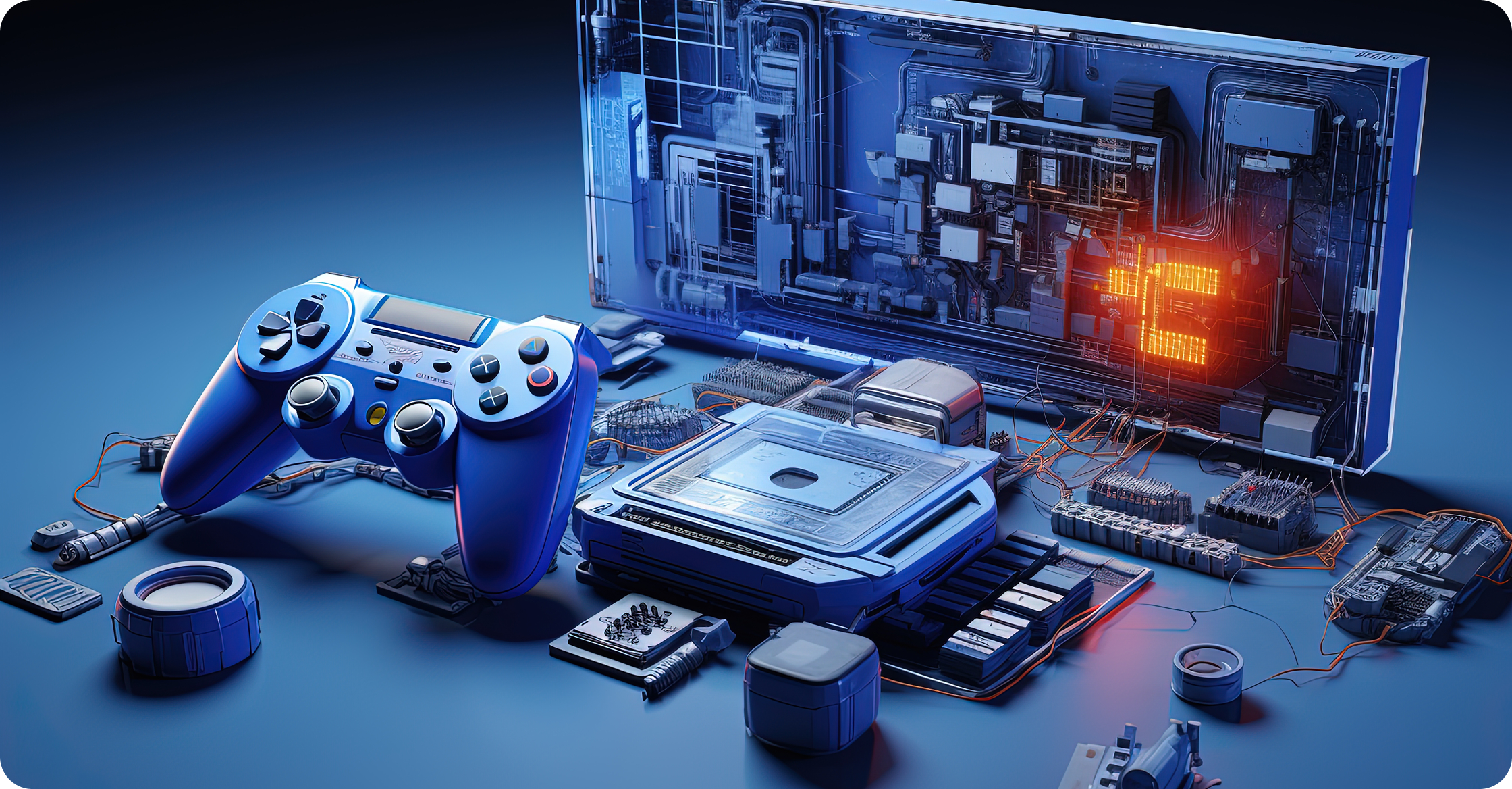 Gaming console hardware and controller artwork