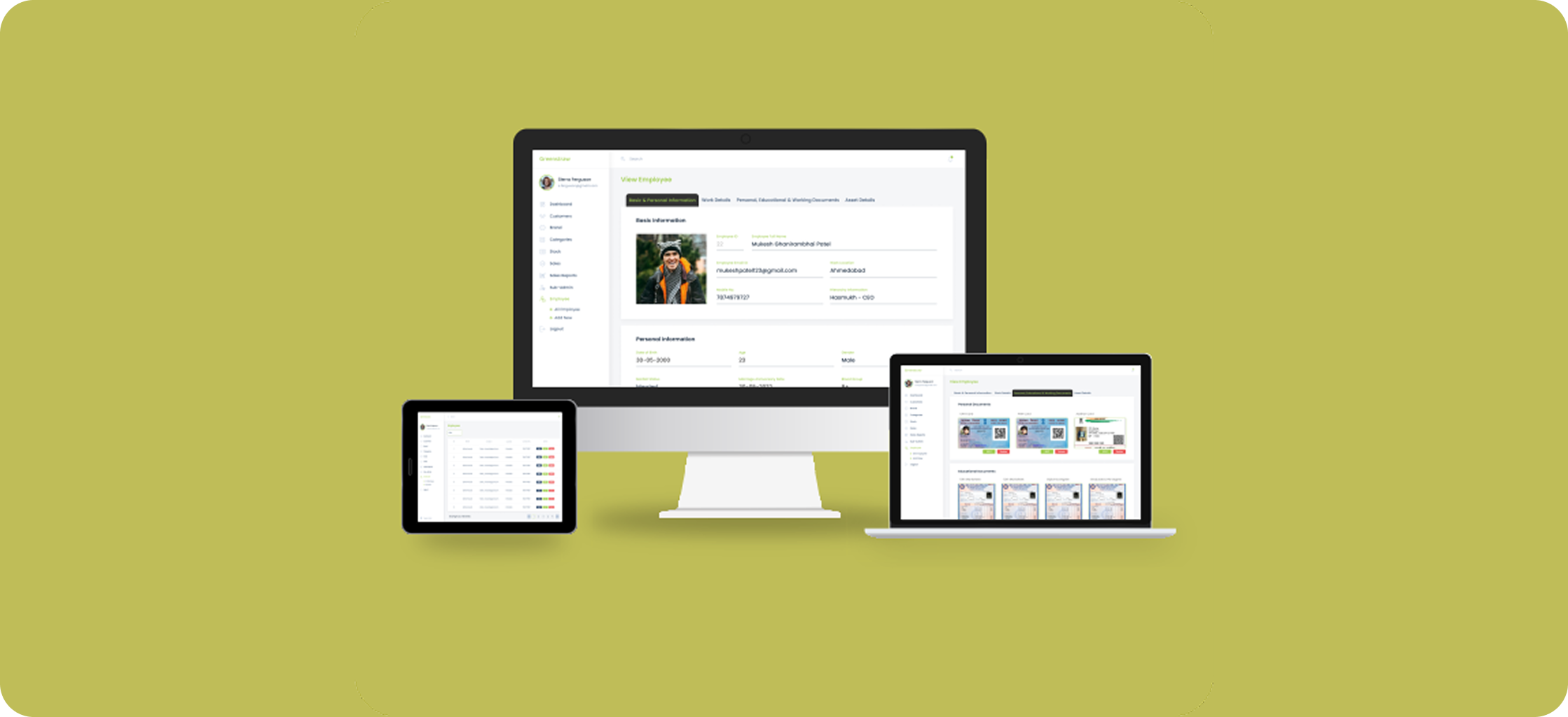 Greenstraw CRM shown on desktop, laptop, and tablet devices