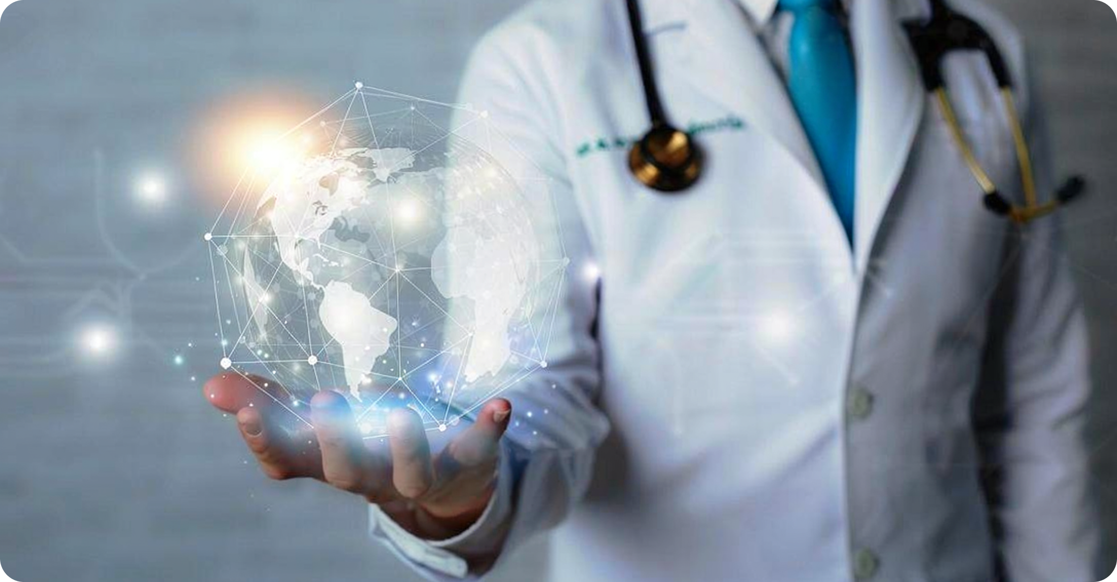 Doctor holding a digital healthcare network globe