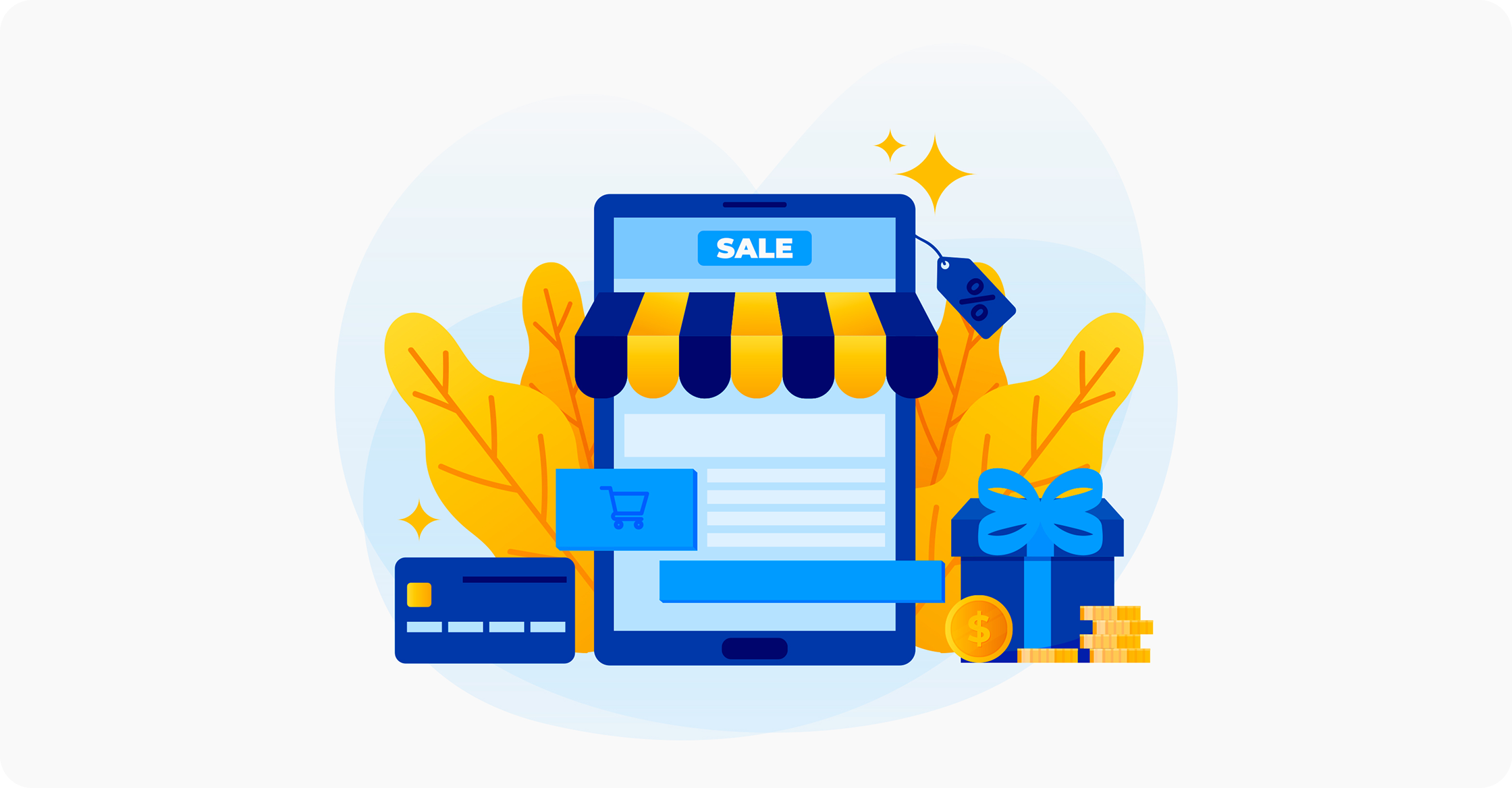 Mobile shopping storefront illustration