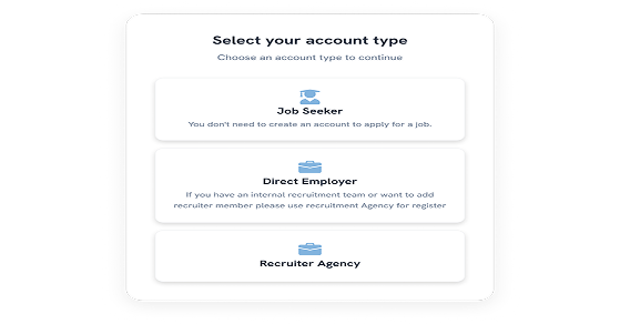 Iscareer account type selection interface
