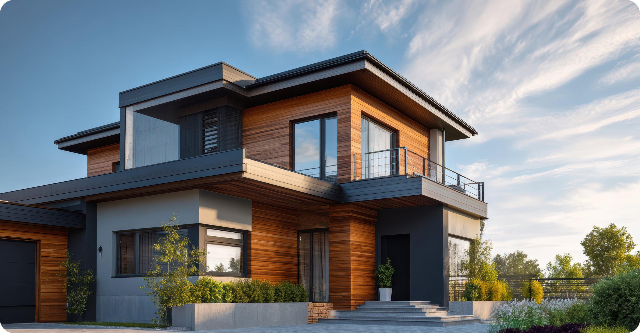 Modern wooden real-estate house exterior