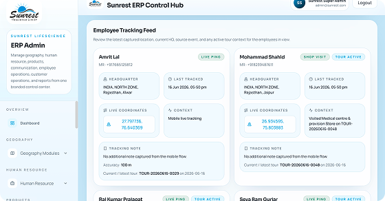 Sunrest ERP employee tracking dashboard