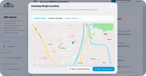 Sunrest employee location map modal