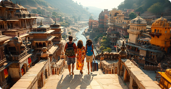 Travelers overlooking a historic destination in Gujarat