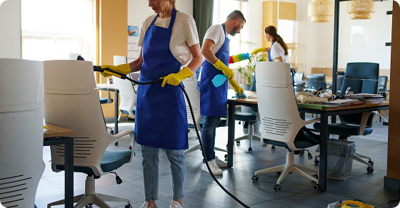 Professional cleaners providing an office cleaning service